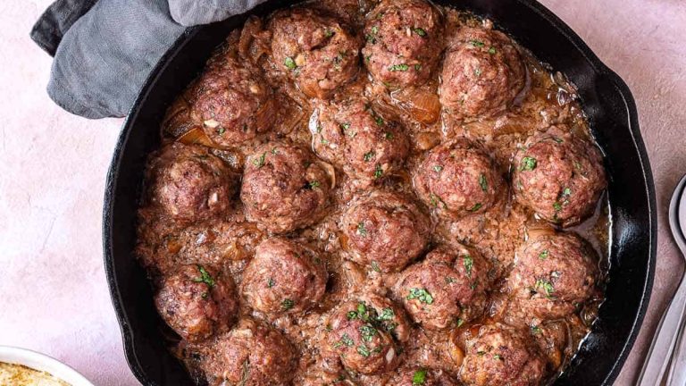 Juicy Mediterranean Lamb Meatballs with Caramelized Onions