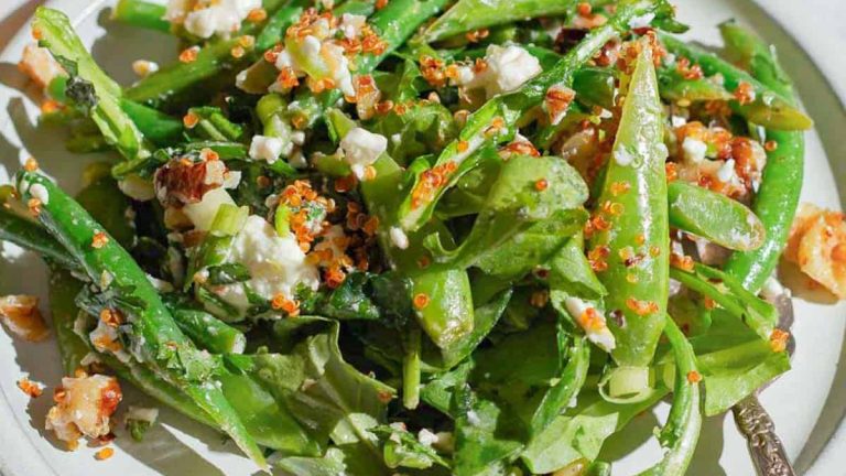 Snap Pea Salad with Green Beans, Walnuts, and Crispy Quinoa