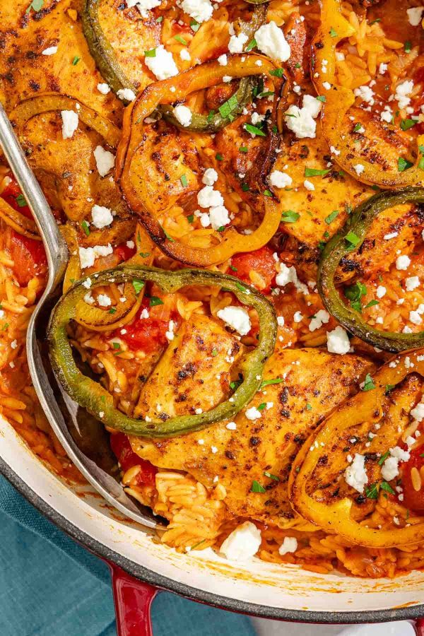 Orzo au poulet à la poêle