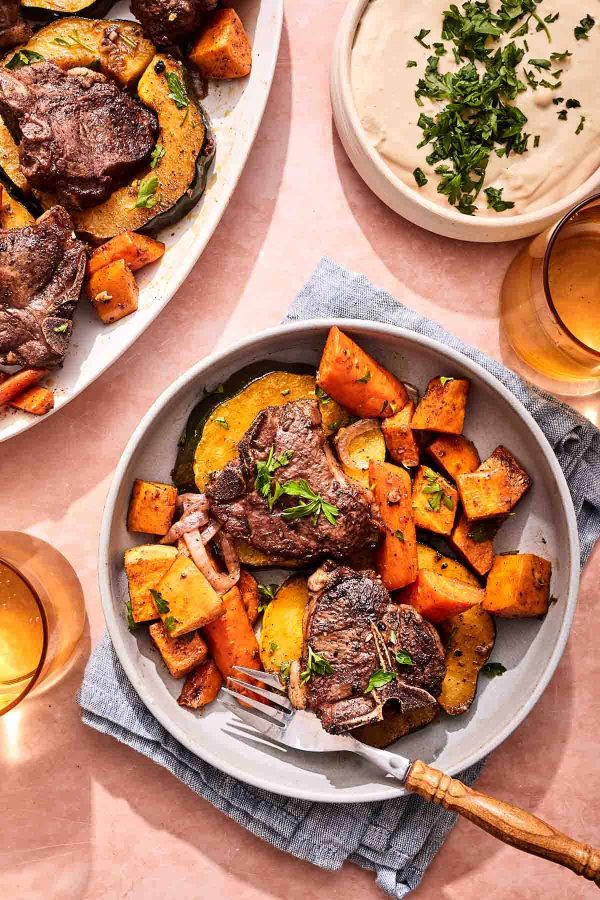 Mediterranean Baked Lamb Chops with Roasted Vegetables
