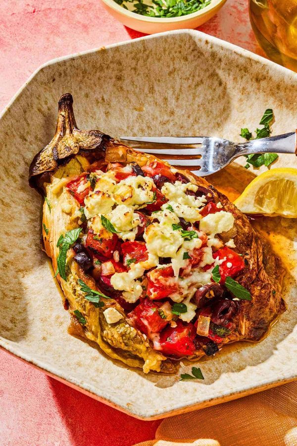 Greek Charred Eggplant with Tomato and Feta