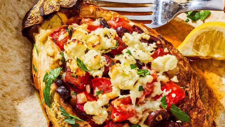Greek Charred Eggplant with Tomato and Feta